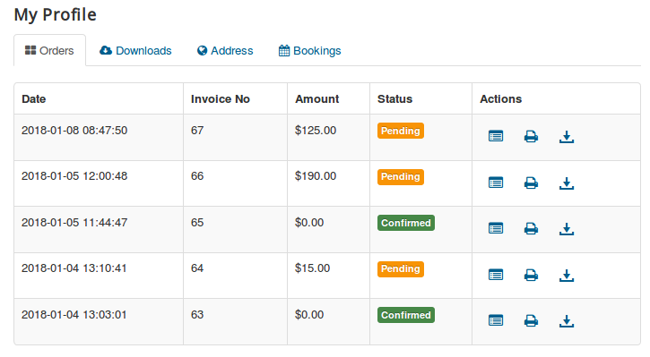 PDF invoices in Order history